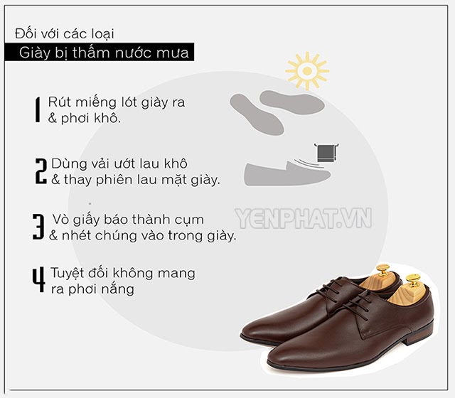 Cách bảo quản giày da khi bị thấm nước
