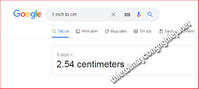 chuyển đổi 1 inch bằng bao nhiêu cm với google