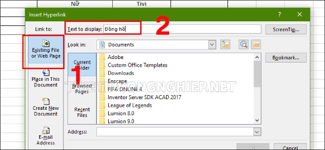 tạo hyperlink trong excel